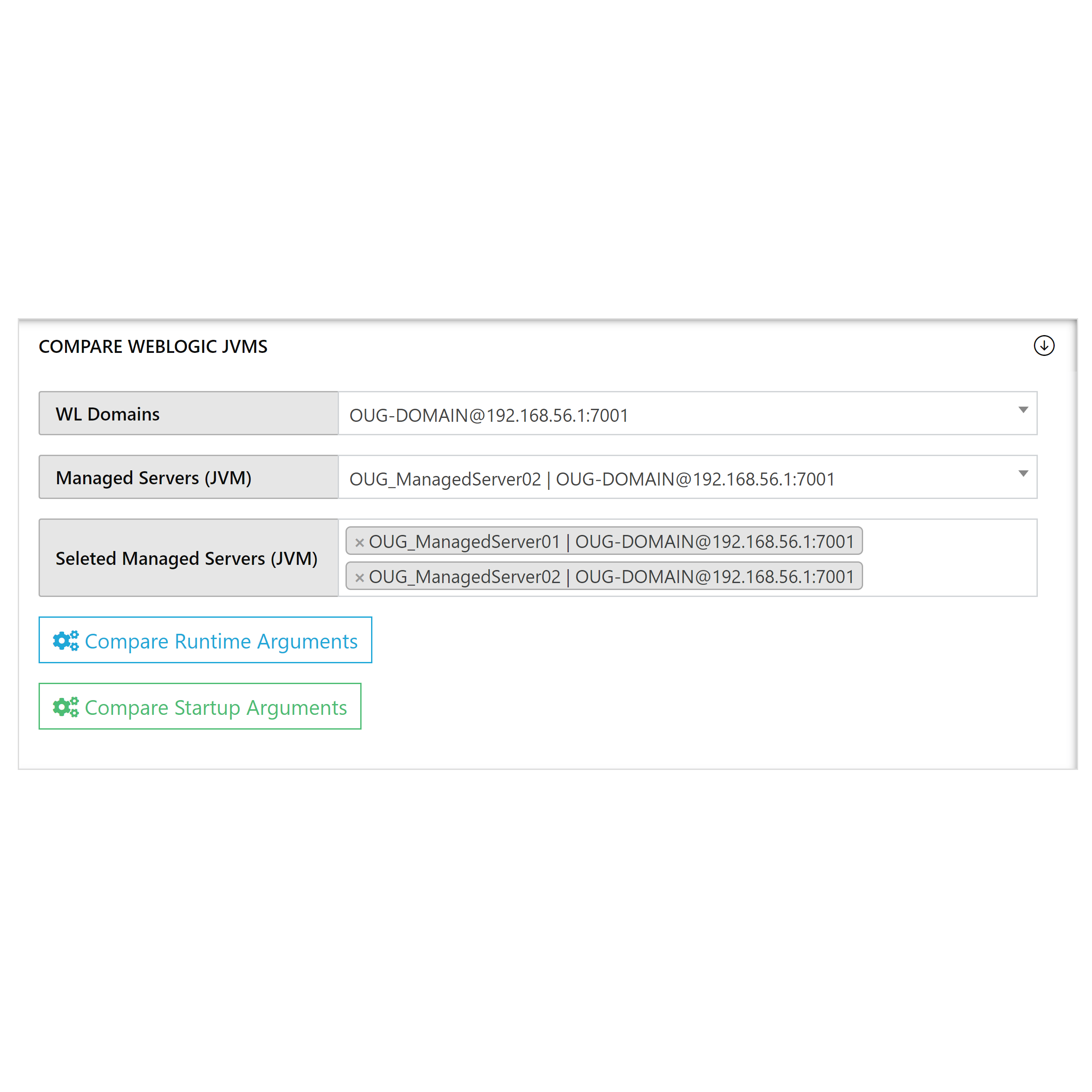 Compare WebLogic Managed Server JVM Arguments